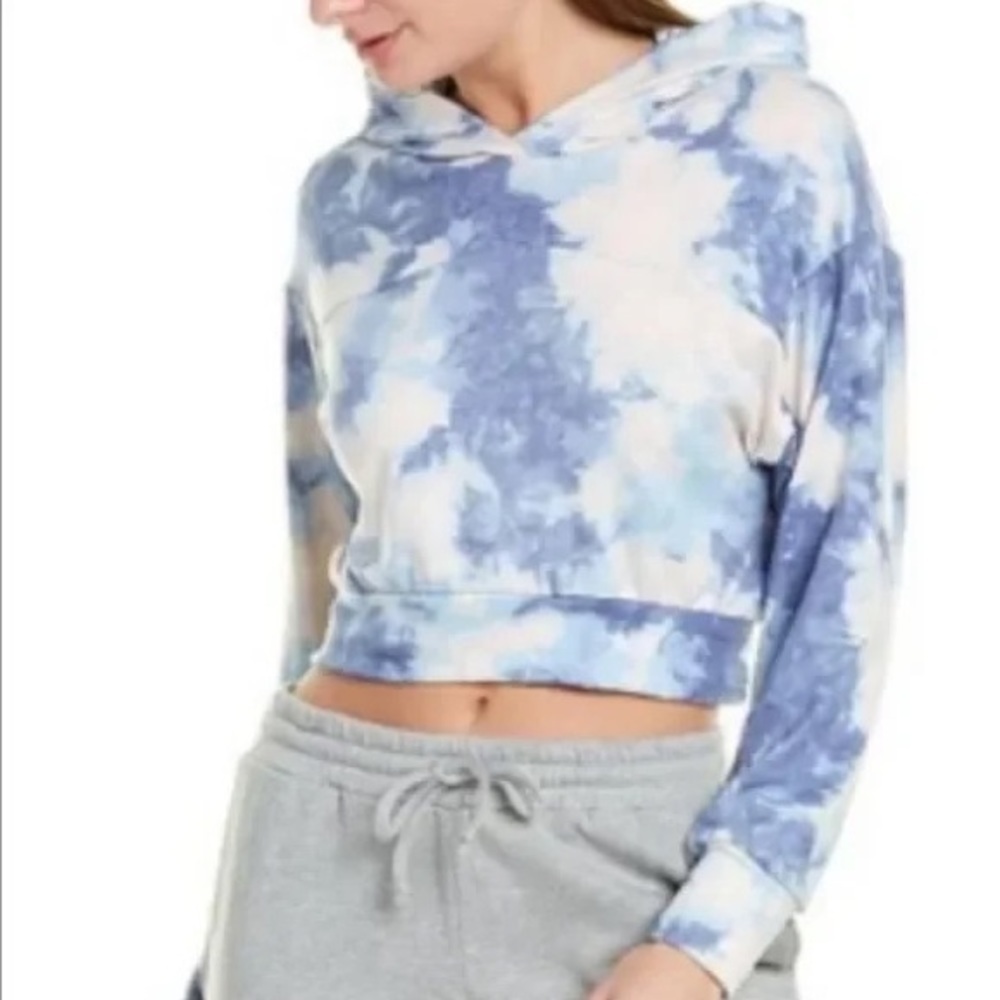 Socialite Denim-color Tie Dye Cropped Hoodie, Size S, NWT